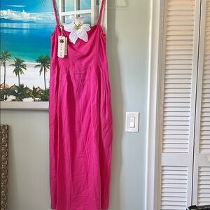 Fanm Mon Pink Sleeveless Dress with Floral Detail